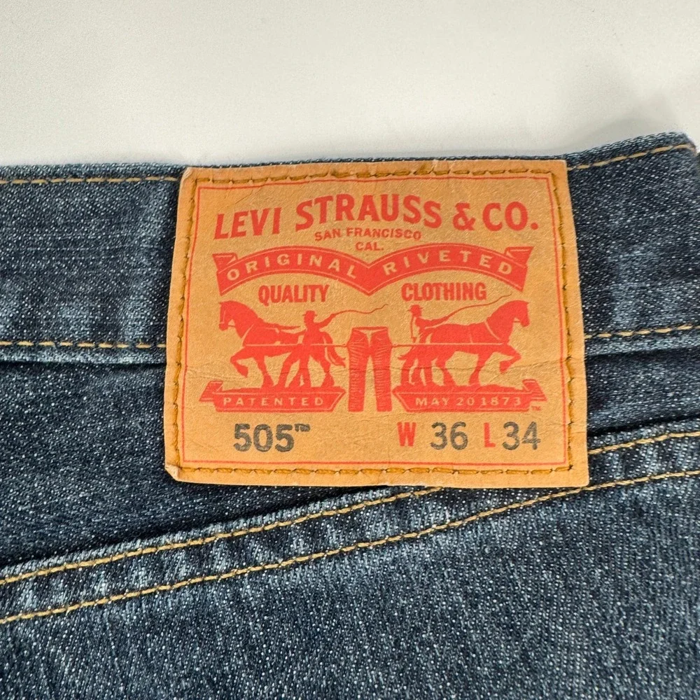 Levis 505 Custom Distressed Shorts Mens 36 Blue Raw Hem Heavy Shredded Jorts
